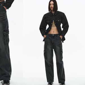 Source Unknown Cargo Pocket Jeans, Washed Black, Size Large